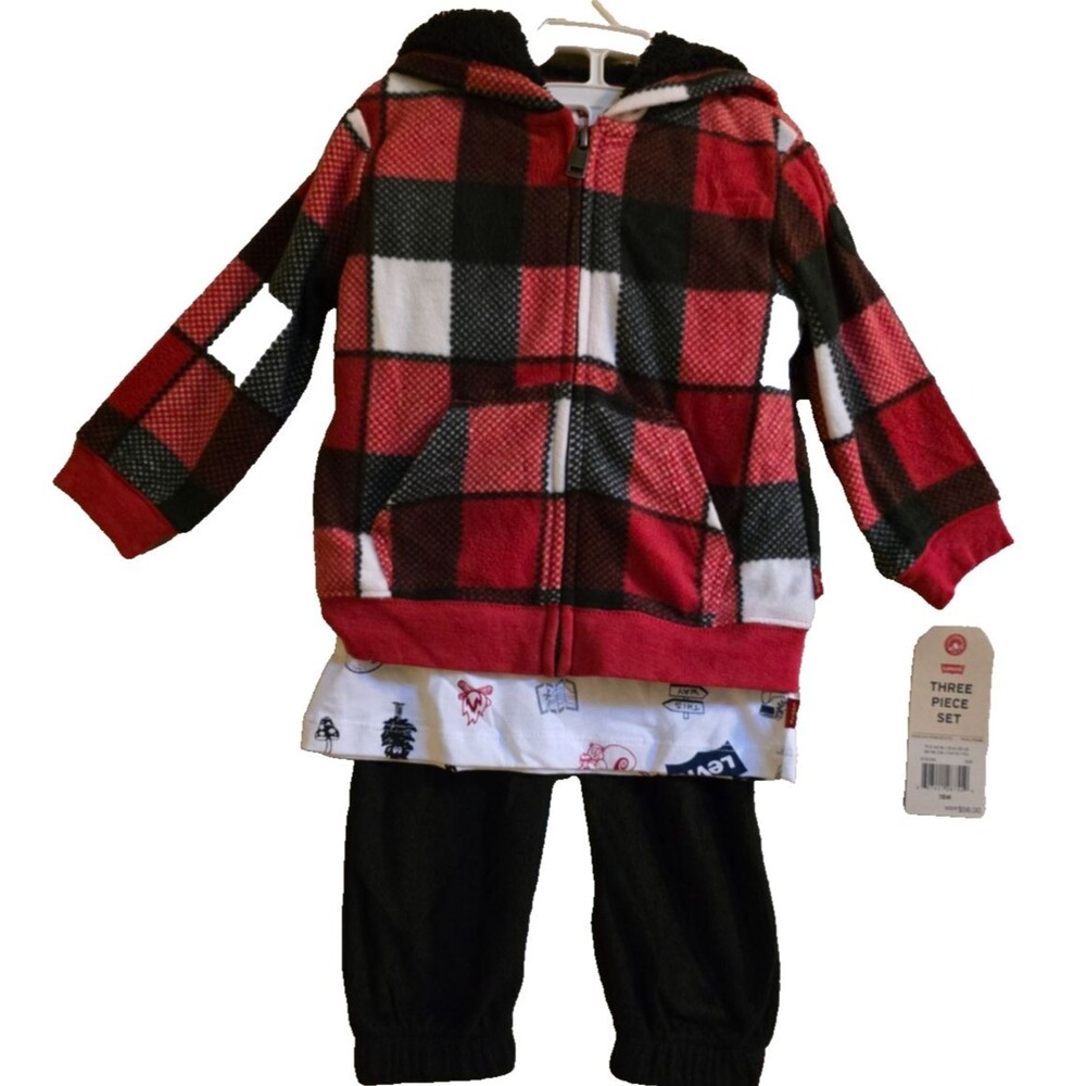 NWT Levi’s Baby Boys Flannel 3-Piece Outfit Set Jacket Shirt & Pants Size 18M